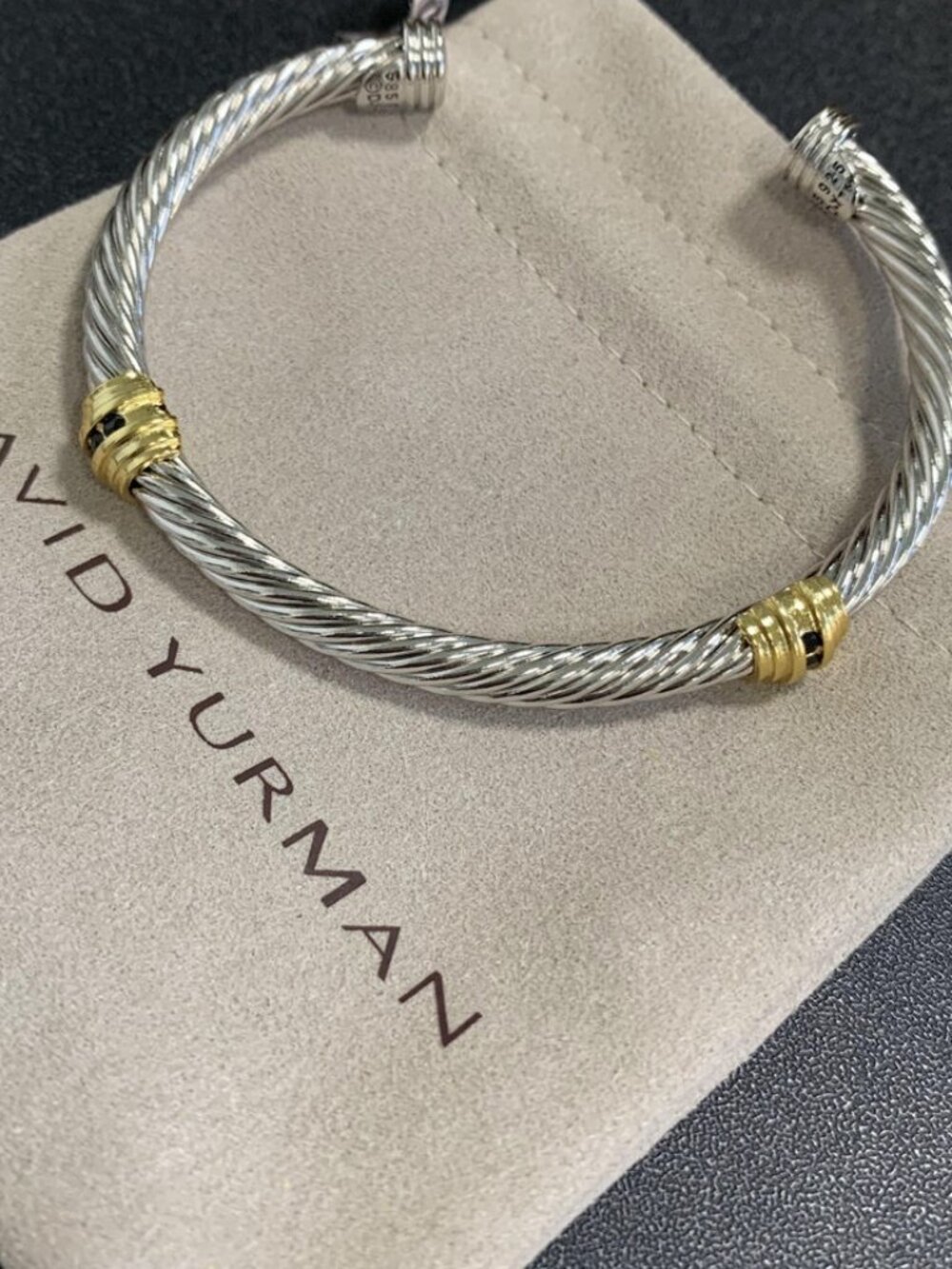 David Yurman—5mm Silver and Black Diamond Double-Strand Bracelet